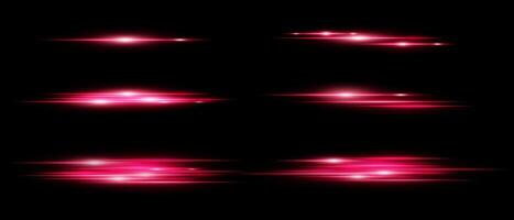 A set of pink light rays on a black background vector