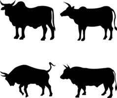 Bull and Cows Silhouette Set of Four Unique Shapes vector