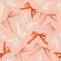Seamless pattern with multicolored bow knots on pink background. Coquettish tile for fabric, textile, wrapping paper, festive designs. Hand drawn cute print. vector
