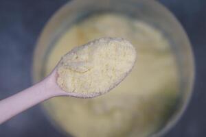 spoon pick milk powder from a container photo