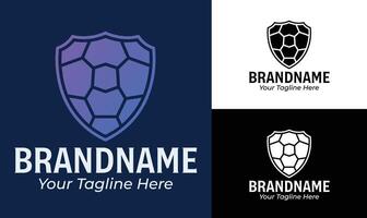 Geometric shell shield logo design template for tech brand security company or blockchain business vector