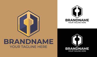 Hexagon shield logo design template for cybersecurity firm blockchain startup or digital tech brand vector