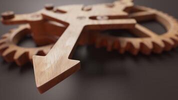 Looping animation of a mechanical construction made of wooden gears. Cyclic movement. Close-up. Horizontal composition. video