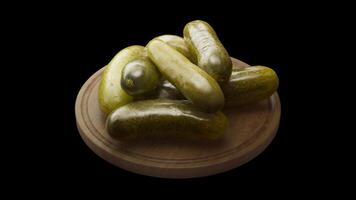 Looping animation around a composition of pickles lying on a wooden board. Loop motion. Alpha Channel. Close-up. video