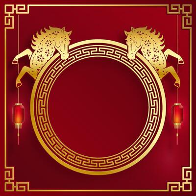 Happy Chinese new year 2026 horse Zodiac sign, with gold paper cut style on color background looking frame