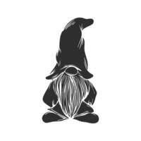 Gnome With Long Beard And Pointed Hat Silhouette Illustration. Whimsical Fantasy Character Design Isolated Illustration vector