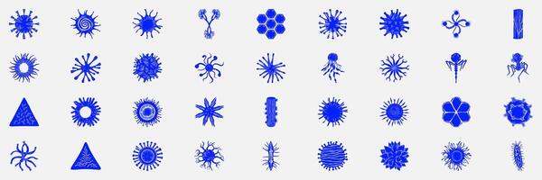 Abstract Microorganism And Virus Silhouette Set. Biological Diversity And Microscopic Life Forms Isolated Illustration Collection vector