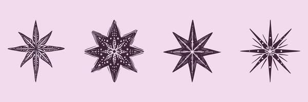 Decorative Starburst Patterns Silhouette Set. Vintage Aesthetic And Celestial Design Elements Isolated Illustration Collection vector