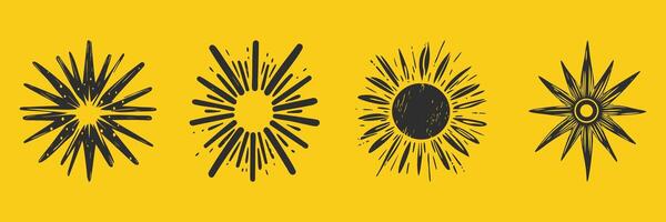 Sunburst And Starburst Design Silhouette Set. Radiant Energy And Light Burst Patterns Isolated Illustration Collection vector