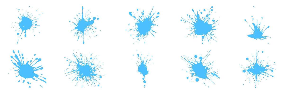 Blue Paint Splatter Silhouette Set. Creative Expression And Art Design Elements Isolated Illustration Collection