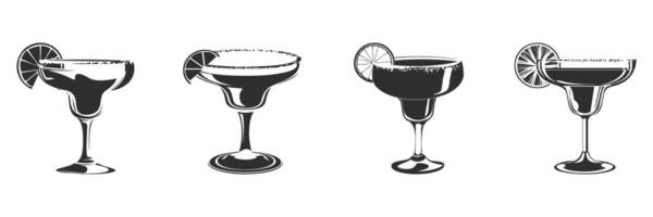 Cocktail Glasses With Citrus Garnish Silhouette Set. Elegant Beverage Icons For Bar And Party Themes. Isolated Illustration Collection vector
