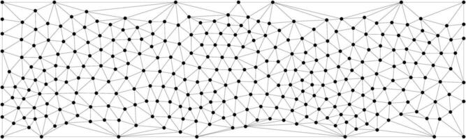 Abstract mesh network of connected black dots on a white background, forming an irregular geometric pattern with a wavy, dynamic appearance. vector