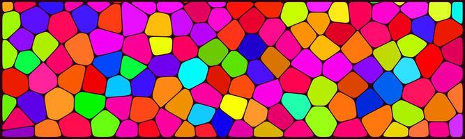 A vibrant mosaic pattern featuring irregular, multicolored geometric tiles with a stained-glass effect, outlined in black for a bold, abstract look. vector