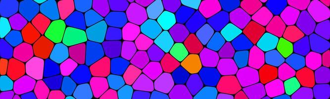 A colorful stained-glass mosaic with irregular geometric shapes in vivid shades of blue, pink, and purple, forming a dynamic and abstract artistic pattern. vector