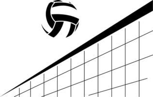 Black silhouette of Image of volleyball flying over volleyball net. vector