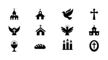 Sacred Symbols An array of iconic illustrations of spiritual entities, capturing the essence of reverence, faith, and historical significance. vector