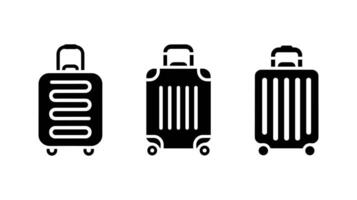 Suitcases Icon Set A set of three distinct suitcase icons, each with unique design elements, perfect for travel websites, apps, and presentations. vector