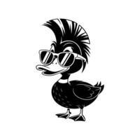 Cool Duck Illustration A stylish duck with a trendy mohawk and cool sunglasses strikes a pose, embodying a fusion of avian charm and urban chic. vector