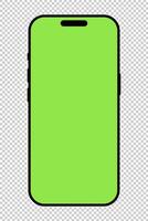 Smartphone frame. Mobile phone with green screen mockup. Gadget symbol. Device front view icon. Sign for website design, ui, mobile apps. Blank smart phone screen frame template on checkered backdrop. vector