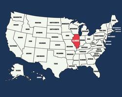 Educational USA map with labeled states, highlighting Illinois in vibrant colors for learning and teaching use. vector