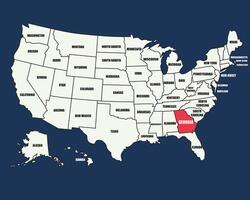 Educational map of the United States with states labeled, highlighting Georgia for learning and reference vector