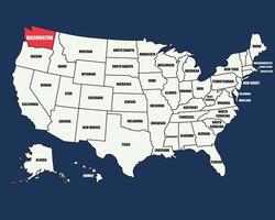 USA map with state names highlighted, featuring Washington DC location, perfect for education and geography use vector