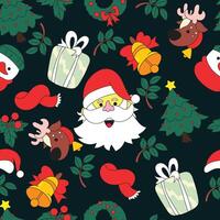 Unique hand drawn seamless Christmas pattern featuring quirky festive elements in lowbrow art style. vector