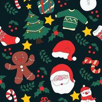 Unique hand-drawn Christmas pattern with festive elements in a lowbrow art style. vector