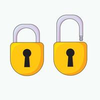 Gold padlock icons, one locked and one unlocked, symbolizing digital security, privacy, and access control. vector