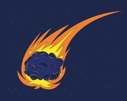 Cartoon comet or meteorite with glowing orange trail crashing into asteroid, perfect for science-themed design vector