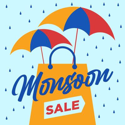 Monsoon sale offer banner rain illustration template