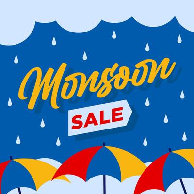 Flat monsoon sale offer banner illustration template