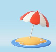 3D beach umbrella with white and red color.. vector