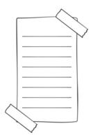 Hand drawn memo paper sheet, sticky note, reminder, to do list, sticky tape. Bullet journal elements in line art doodle. vector