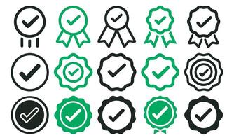 Verified Check Mark Badge Set, Checkmark certificate sign symbol, vector