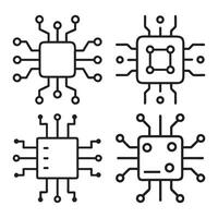Different Circuit Board Designs in a Simple Line Style, Icon set of chip. Editable pictograms isolated on a white background vector