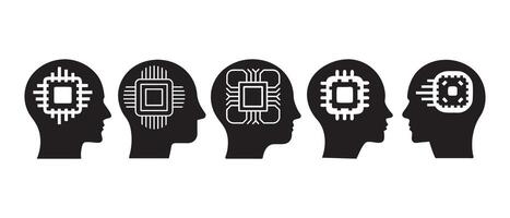 Human Heads with Microchips Representing Artificial Intelligence, Perfect design icon of brain processor vector