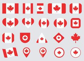 Canadian Flag Icon Collection, Flag of Canada icon set isolated on a gray background. Canadian flag graphic design element. Canadian flag icons in flat style. Canada symbols collection vector