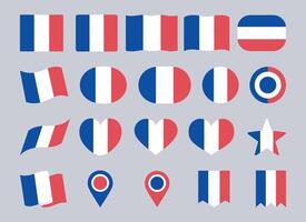 French Flag Icon Collection, Flag of France set, collection of design elements in different shapes for french public and national holidays vector