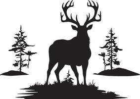 Stunning Silhouette of a Majestic Stag in a Forest Setting vector