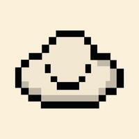 Retro 8-bit smiling cloud icon on cheerful morning background vector