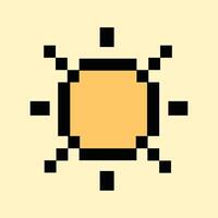 Retro 8-bit pixel sun icon glowing on warm daylight background vector