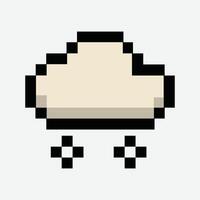Retro 8-bit snow cloud icon on frosty pale sky background vector