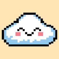 Smiling pastel pixel cloud with kawaii blush on soft peace background vector