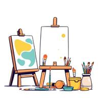 two wooden easels with painting tools displaying artistic passion vector