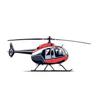 red and grey helicopter standing on landing skids with rotating blades vector