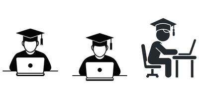 AOnline Learning Students with Graduation Cap Icons E Learning and Education vector