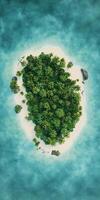 Aerial view of a minimalist tropical island surrounded by turquoise waters photo