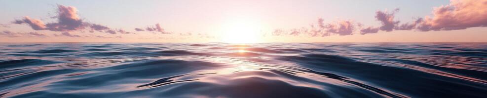 Endless ocean horizon at sunrise. Ultra realistic panoramic view photo