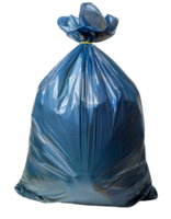 blue plastic trash bag full tied with yellow string waste garbage disposal concept on isolated background high resolution image png